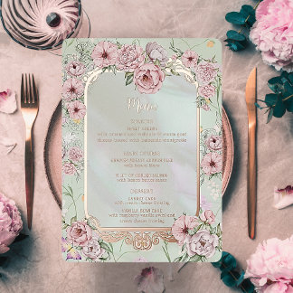 Tarjeta de menú de Relieve metalizado de Boda de M