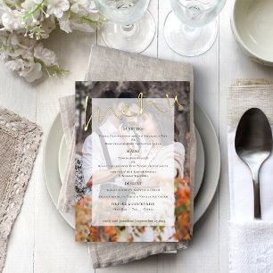 Tarjeta de menú de Relieve metalizado real Boda de