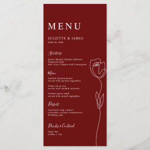 Tarjeta de menú de Rosa de línea caprichosa