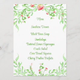 Tarjeta de menú de rosas de acuarela rosa botánica