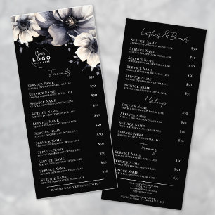 Tarjeta de menú de servicios de spa en blanco y ne