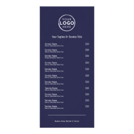 Tarjeta de menú de servicios en azul marino
