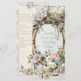 Tarjeta de menú de té floral Sweet 16