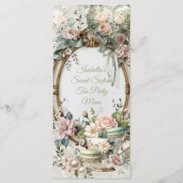 Tarjeta de menú de té floral Sweet 16