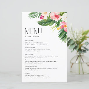 Tarjeta de menú de verano de flores tropicales y v