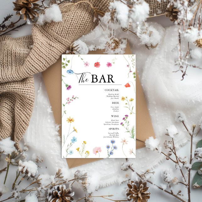 Tarjeta de menú del bar de bebidas para boda de fl (Subido por el creador)