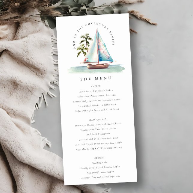 Tarjeta de menú del Boda Aqua Verde azulado Sailbo (Subido por el creador)