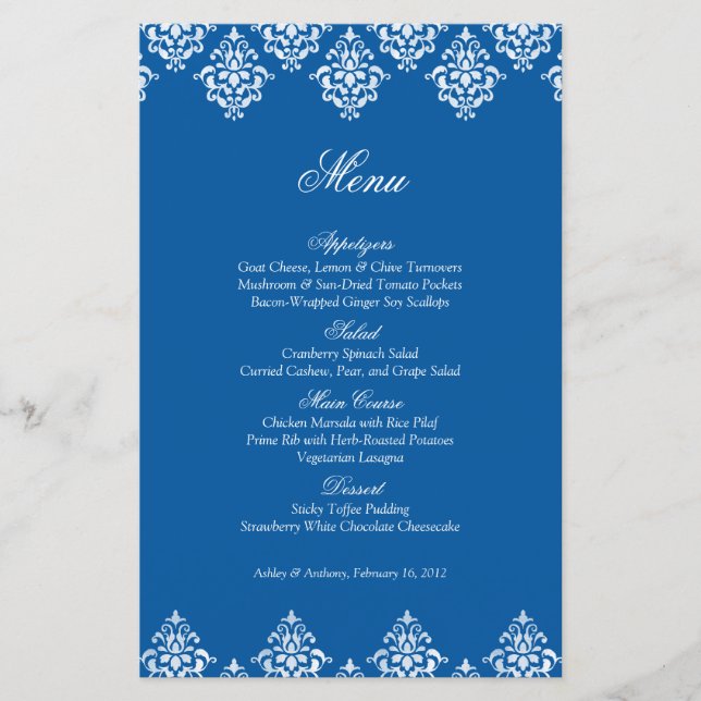 Tarjeta de menú del Boda árabe de Damasco Blanco A (Anverso)