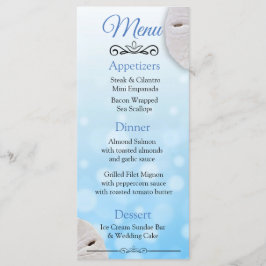 Tarjeta de menú del Boda azul Aqua de la arena oce