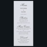 Tarjeta de menú del Boda azul de Woodland Bosque e<br><div class="desc">Tarjeta de menú con Boda azul de Woodland Forest Enchanted. El texto es totalmente personalizable. Parte de nuestra suite de invitaciones a bodas encantadas. Con un ciervo que mira la luna del bosque en una noche nublada con cuervos o cuervos voladores. Esta colección presenta colores de otoño de joyas oscuras...</div>