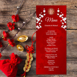 Tarjeta de menú del Boda chino con flores de cerez