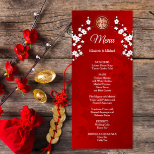 Tarjeta de menú del Boda chino con flores de cerez