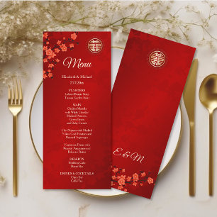 Tarjeta de menú del Boda chino con flores de cerez