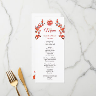 Tarjeta de menú del Boda chino con flores de cerez