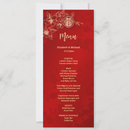 Tarjeta de menú del Boda chino Red Gold Magnolia