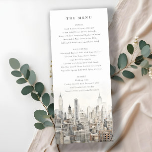 Tarjeta de menú del Boda de acuarela del Skyline d