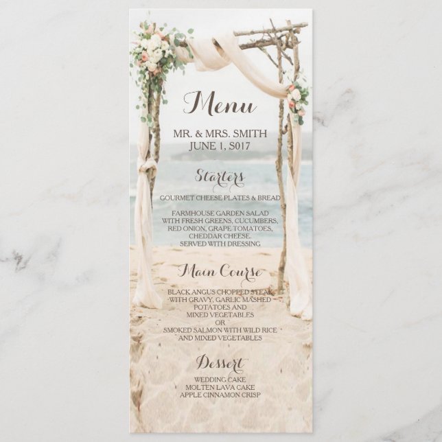Tarjeta de menú del Boda de Beach Arbor (Anverso)