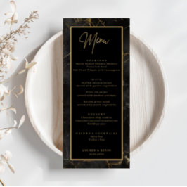 Tarjeta de menú del Boda de borde dorado de mármol