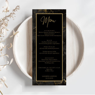 Tarjeta de menú del Boda de borde dorado de mármol