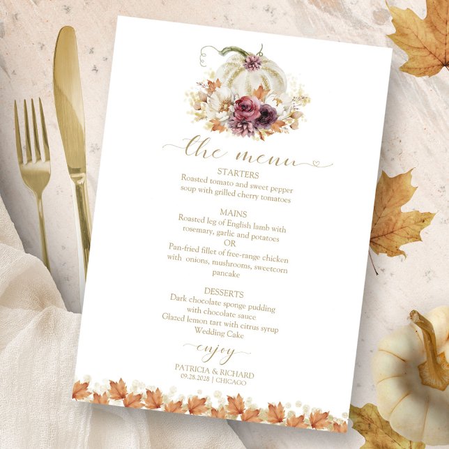 Tarjeta de menú del Boda de calabazas de otoño con (Subido por el creador)