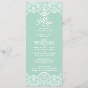 Tarjeta de menú del Boda de encaje de Mint Brocade