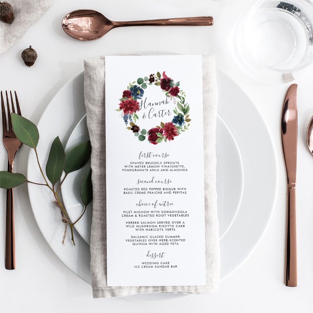 Tarjeta de menú del Boda de flor de flor radiante (Subido por el creador)