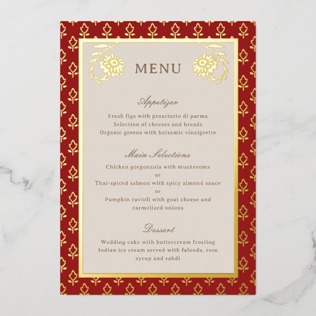 Tarjeta de menú del Boda de flores de Marigold Rel (Anverso)