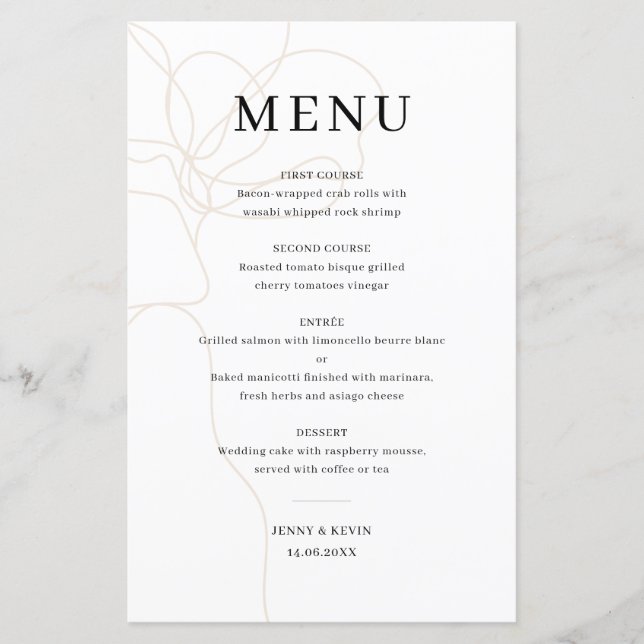 Tarjeta de menú del boda de flores dibujado a mano (Anverso)