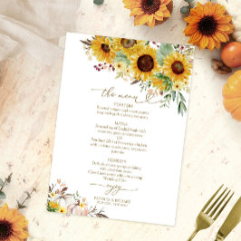 Tarjeta de menú del Boda de la calabaza de girasol