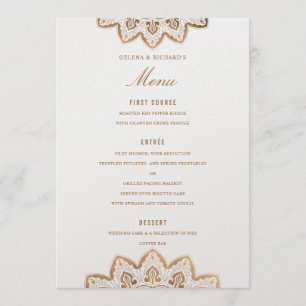 Tarjeta de menú del Boda de Medallón de oro Shimme