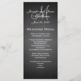 Tarjeta de menú del Boda de monograma de pizarra