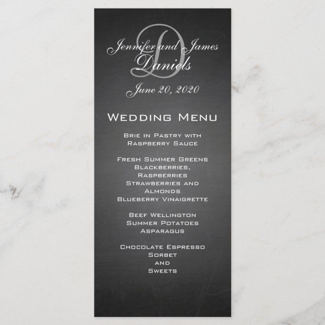 Tarjeta de menú del Boda de monograma de pizarra (Anverso)