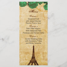 tarjeta de menú del boda de París de la torre de e