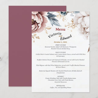 Tarjeta de menú del Boda de Peony Luxe para victor