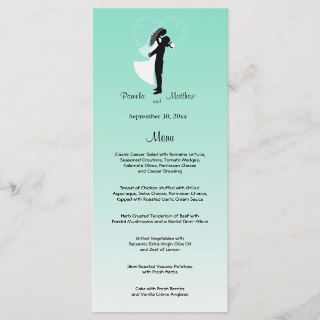 Tarjeta de menú del Boda de Personalizable verde a (Anverso)