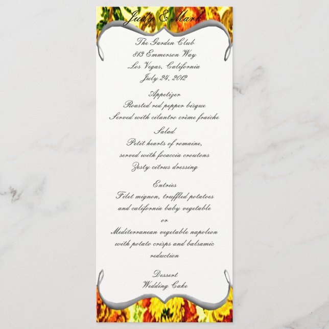 Tarjeta de menú del Boda de Springtime (Anverso)