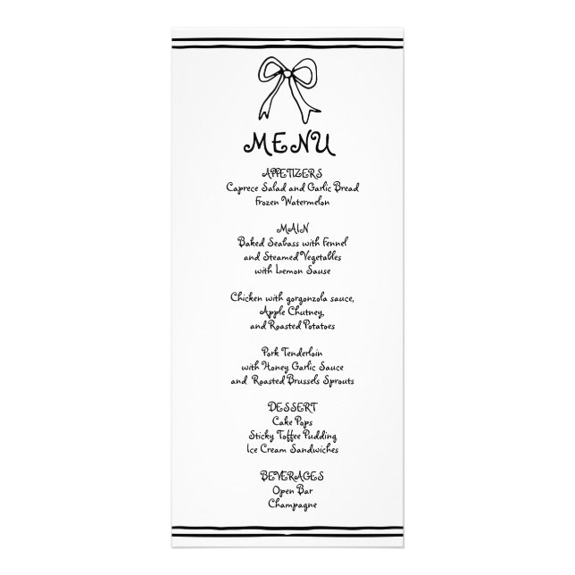 Tarjeta de menú del boda del garabato blanco negro (Frente)