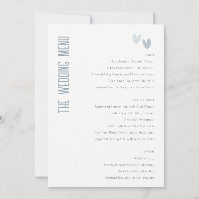 Tarjeta de menú del Boda del Pastel Dusky Blue Hea (Anverso)