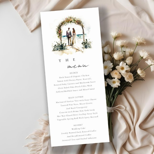 Tarjeta de menú del Boda Floral Arch Sand Beach Se (Subido por el creador)