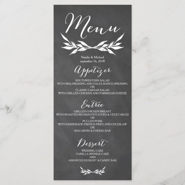 Tarjeta de menú del Boda floral de pizarra negra (Anverso)
