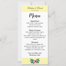 Tarjeta de menú del boda floral tropical