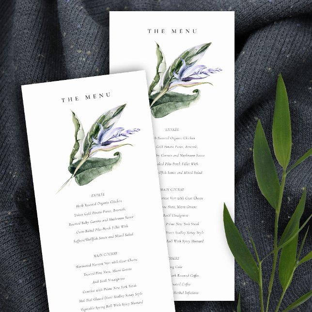 Tarjeta de menú del Boda floral tropical azul de L (Subido por el creador)