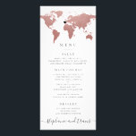 Tarjeta de menú del corazón extraíble del mapa del<br><div class="desc">Rosa tarjeta de menú de temas de viajes con un corazón móvil y extraíble para que puedas fijar tu ubicación o tema de boda de destino, o borrarlo por completo para un diseño de temas de viaje global o general. El color de fondo de la parte delantera y trasera, así...</div>