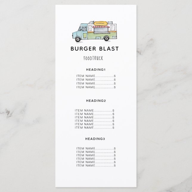 Tarjeta de menú del logotipo de Food Truck (Anverso)