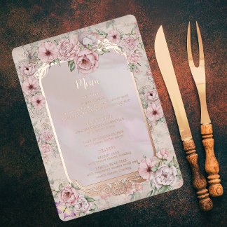 Tarjeta de menú del Relieve metalizado del Boda de