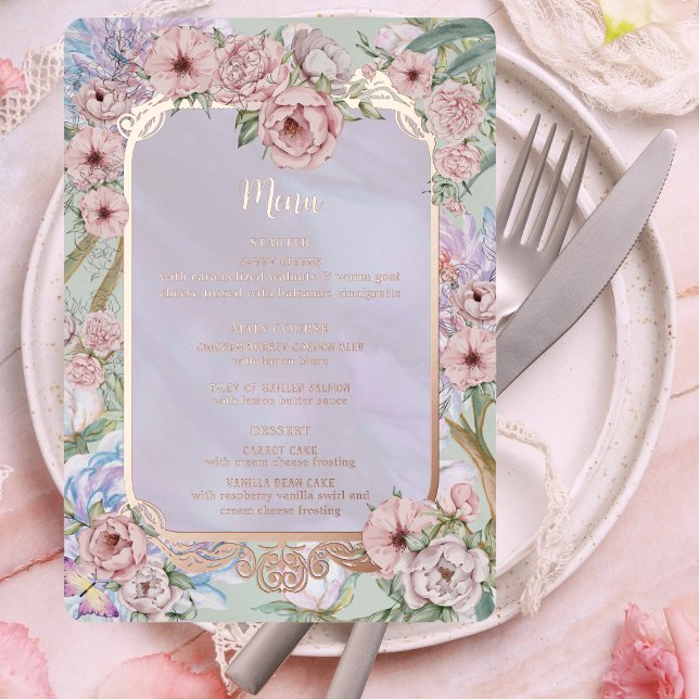 Tarjeta de menú del Relieve metalizado del Boda Pe (Subido por el creador)