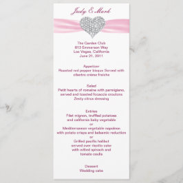 Tarjeta de menú Diamond Heart Pink Boda