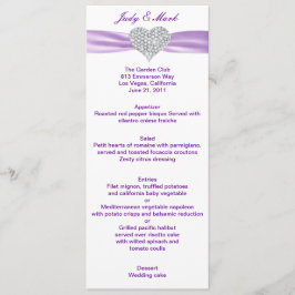 Tarjeta de menú Diamond Heart Purple Boda