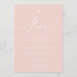 Tarjeta de menú Duste Pink White Cross Chica Bapti