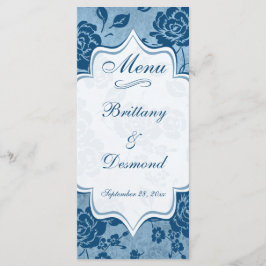 Tarjeta de menú Dusty Blue, White Floral Damask We